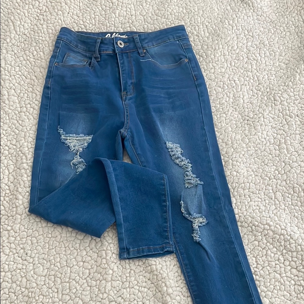 Blue Skinny Distressed Jeans with Ripped Details
